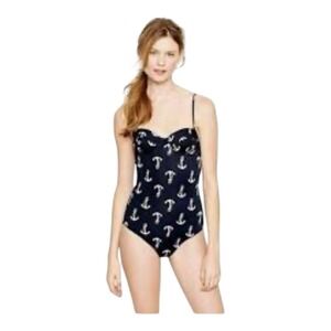 J crew‎ One Piece Swimsuit Size M Navy Blue Womens Anchor Print Nautical